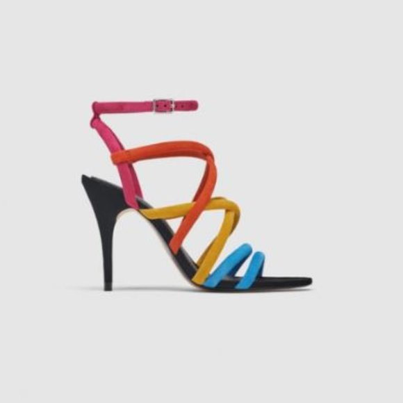 ZARA MULTICOLOR GENUINE SUEDE SANDALS, NEW, SZ. 7 1/2 - Picture 5 of 6